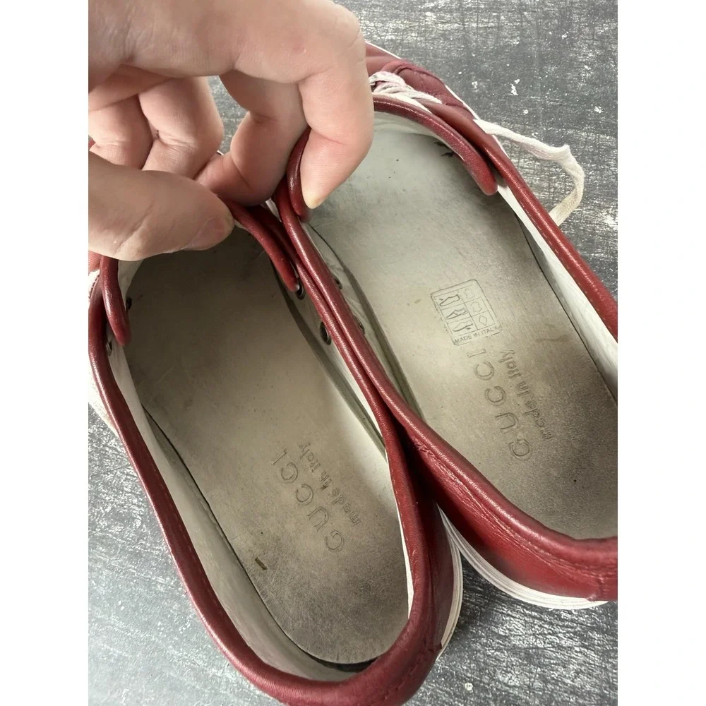 Gucci 423301 Red Smooth Leather Low Top Sneakers Size 5 Fit 6-7 US Read Desc